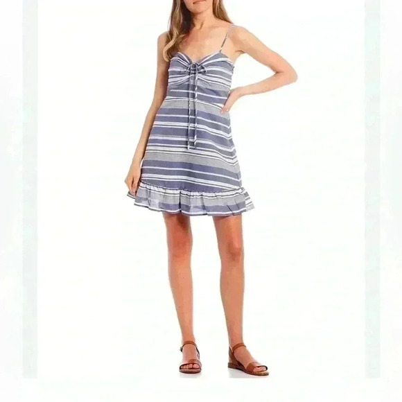 Lola Grace Stripe Swing Dress Navy White lined straps new no tags medium - Picture 1 of 9